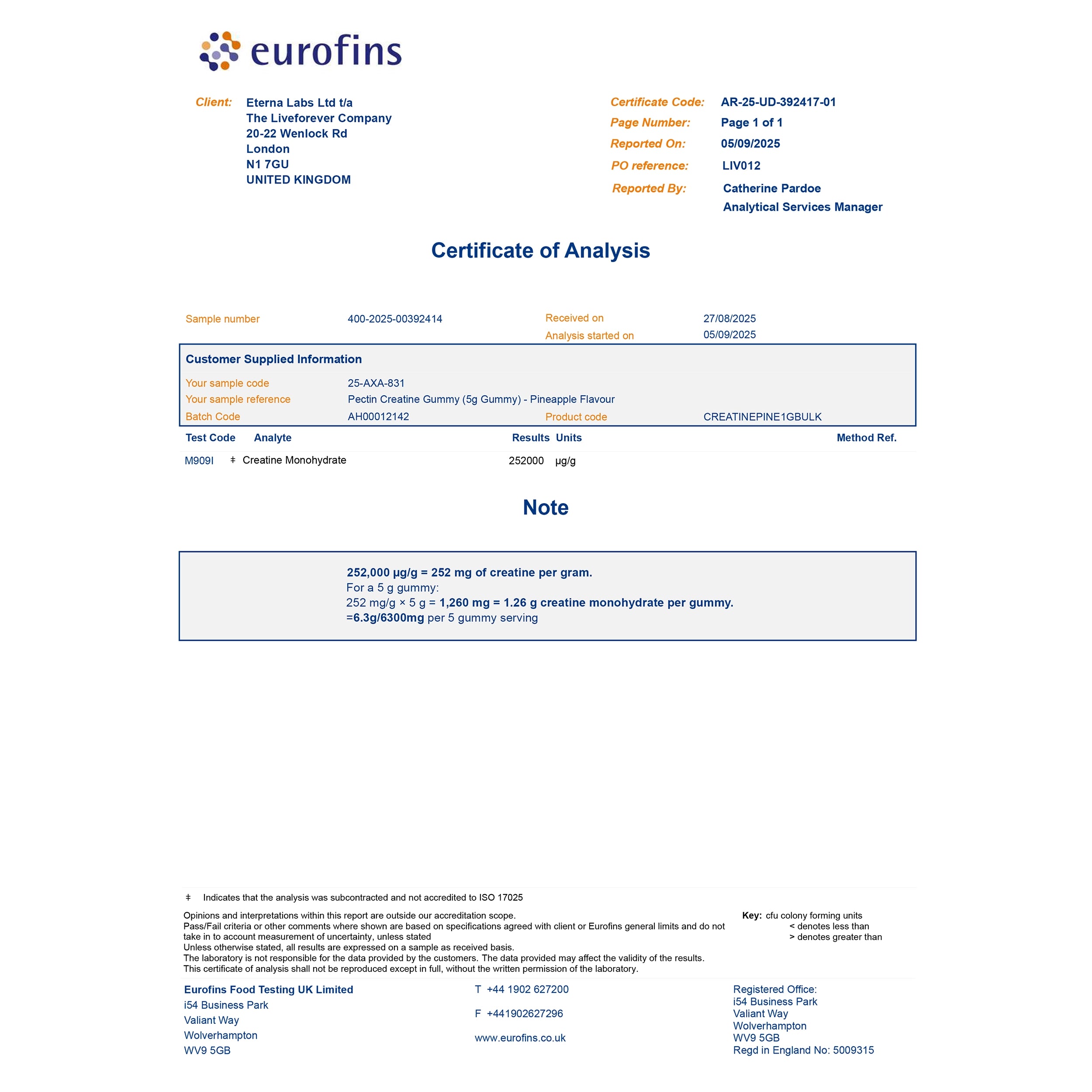 Creatine Gummies - 3rd test Certificate